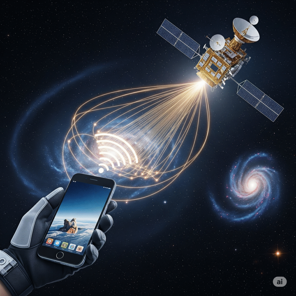 iPhone Connecting to Starlink Satellite for Emergency Texting iPhone establishing satellite connection with Starlink for emergency messaging in remote areas